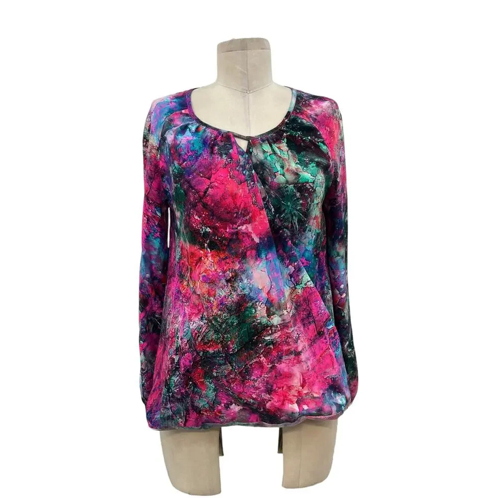 Amanda Uprichard Blouse Top Faux Wrap Silk Space Galaxy Print Pink Size Small